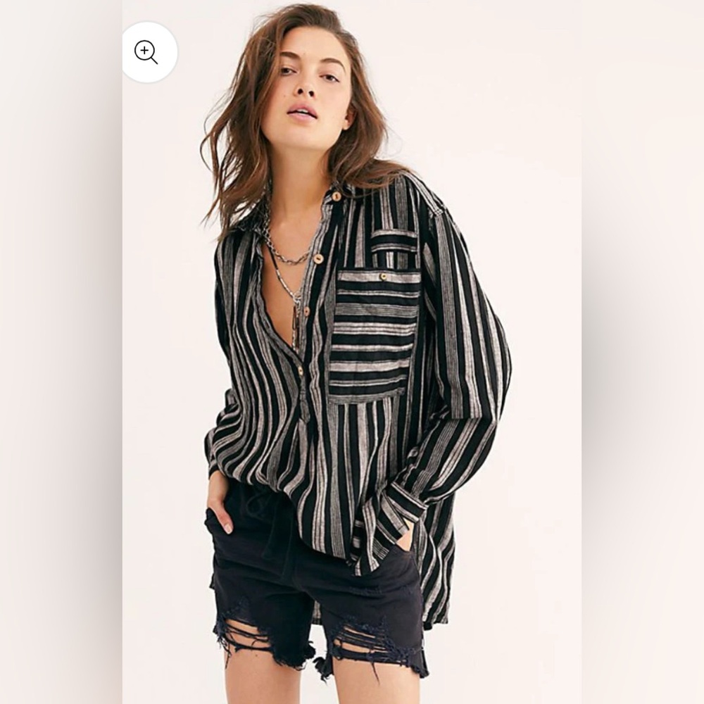 We The Free Summer‎ Breeze Striped Linen Blend Blouse
